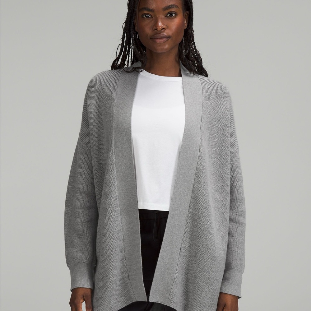 Lululemon Merino Wool-Blend Ribbed Long Wrap Sweater Heathered Gull Grey